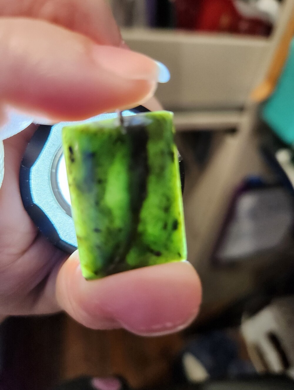 Teal Agate Teardrop Pendant and Dark Prehnite Pendant - Picture 5 of 5